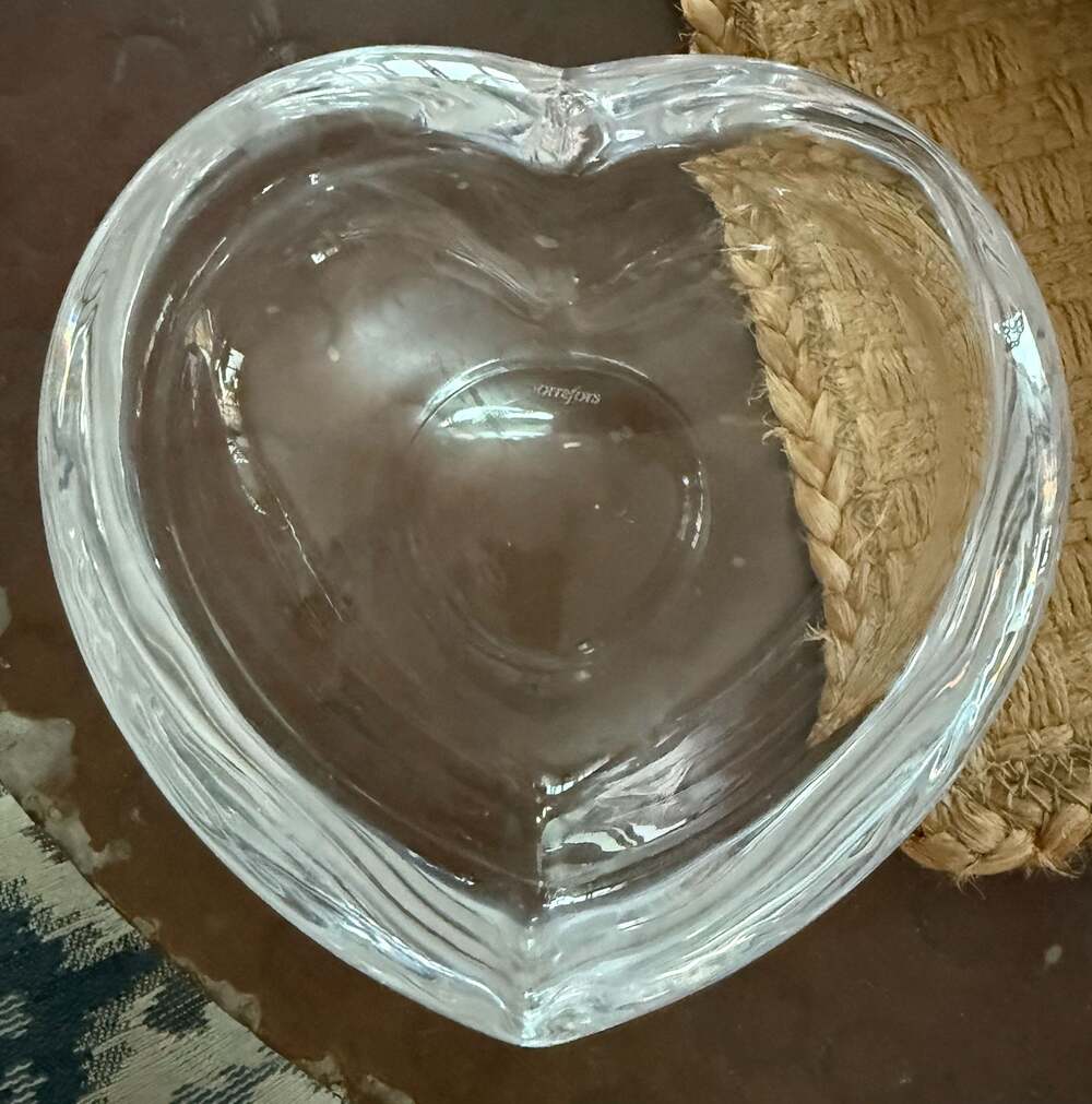 Orrefors Sweden Amour Heart Shaped Crystal Trinket Bowl